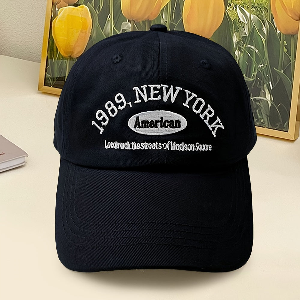 1989 NY Letter Embroidered Baseball Cap, Unisex Fashion, Polyester, Hand Wash Only, Non-Stretch, Lightweight, Fits All, Spring/Autumn Casual Wear, Hip-Hop Style, Ladies' Accessory 1989 NY Letter Embroidered Baseball Cap, Unisex Fashion, Polyester, Hand Wash Only, Non-Stretch, Lightweight, Fits All, Spring/Autumn Casual Wear, Hip-Hop Style, Ladies' Accessory